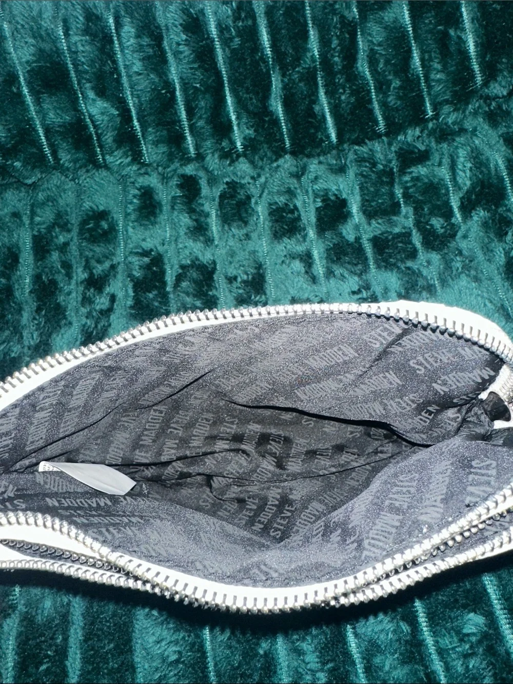 Steve Madden Off-White Embossed Wristlet with Silver Hardware